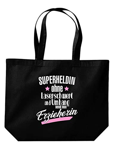 ShirtInStyle Beutel Tasche, Superheldin Ohne Laserschwert Und Umhang Nennt Man Erzieherin, Jute, Shopper, Beutel, Tasche, Farbe Schwarz von ShirtInStyle