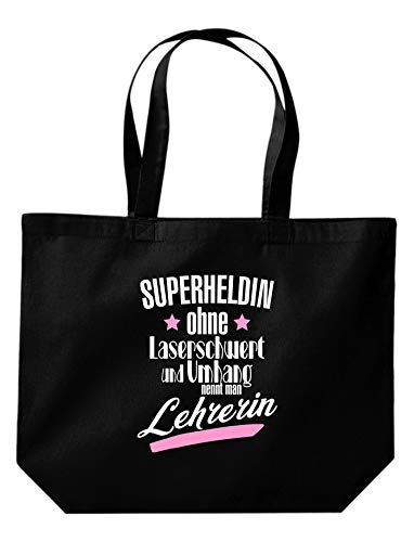 ShirtInStyle Beutel Tasche, Superheldin Ohne Laserschwert Und Umhang Nennt Man Lehrerin, Jute, Shopper, Beutel, Tasche, Farbe Schwarz von ShirtInStyle