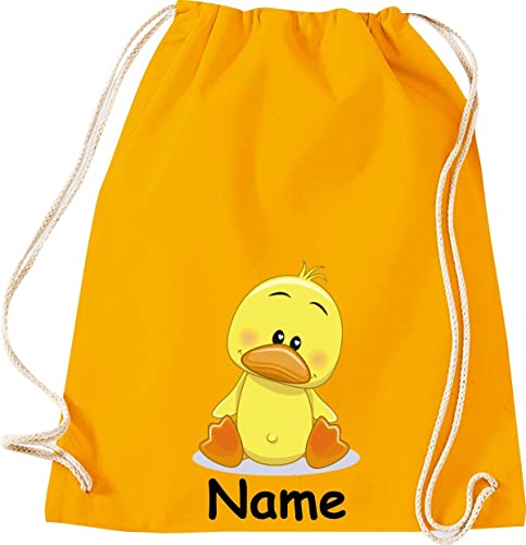 ShirtInStyle Gym Sack Kinder Turnbeutel Tiere Ente Küken mit Wunschnamen, Beutel Tasche Hort Kita, Farbe mustard von ShirtInStyle