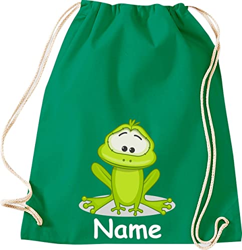 ShirtInStyle Gym Sack Kinder Turnbeutel Tiere Frosch mit Wunschnamen, Beutel Tasche, Farbe Kellygreen von ShirtInStyle