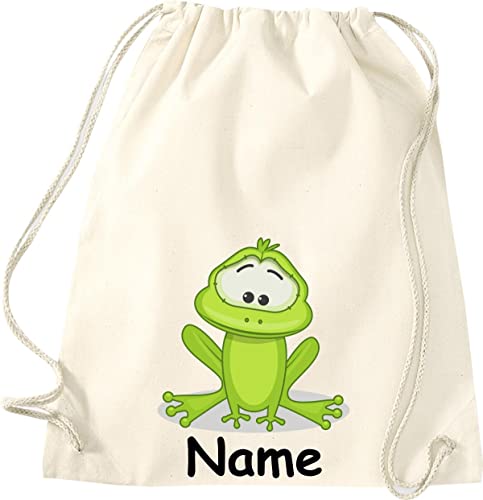 ShirtInStyle Gym Sack Kinder Turnbeutel Tiere Frosch mit Wunschnamen, Beutel Tasche Hort Kita, Farbe Natur von ShirtInStyle