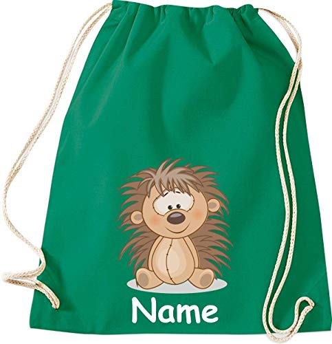 ShirtInStyle Gym Sack Kinder Turnbeutel Tiere Igel mit Wunschnamen, Beutel Tasche, Farbe Kellygreen von ShirtInStyle