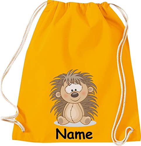 ShirtInStyle Gym Sack Kinder Turnbeutel Tiere Igel mit Wunschnamen, Beutel Tasche Hort Kita, Farbe mustard von ShirtInStyle