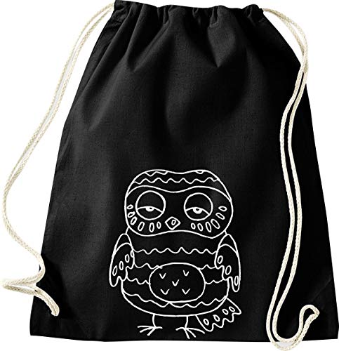 ShirtInStyle Gym Sack Turnbeutel EULE OWL RETRO, Farbe Schwarz von ShirtInStyle