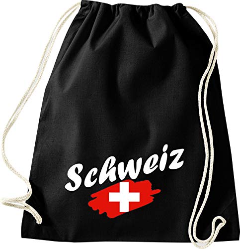 ShirtInStyle Gym Sack Turnbeutel Schweiz Flagge, Land, Länder, Schwarz von ShirtInStyle