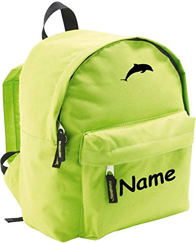 ShirtInStyle Kinder Rucksack Delphin, mit Name veredelt, ideal für Kita, Farbe lime von ShirtInStyle