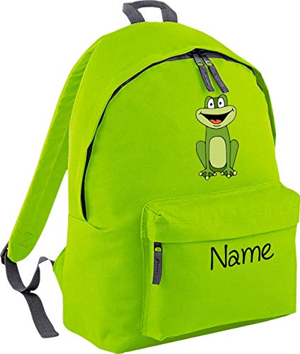 ShirtInStyle Kinder Rucksack Frosch mit Name veredelt, Wunschtext individuell, ideal für Kita, Sport und Freizeit, Farbe Limegreen von ShirtInStyle