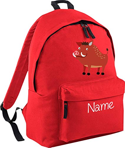 ShirtInStyle Kinder Rucksack Wildschwein mit Name veredelt, Wunschtext individuell, ideal für Kita, Sport und Freizeit, Farbe Rot von ShirtInStyle