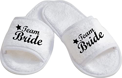 ShirtInStyle Schlappen Slipper JGA Team Bride, Hausschuhe, Hochzeit, Junggesellenabschied, Junggesellinnenabschied, Geschenk, Überraschung, Farbe Weiss Schwarz Größe 36-42 von ShirtInStyle