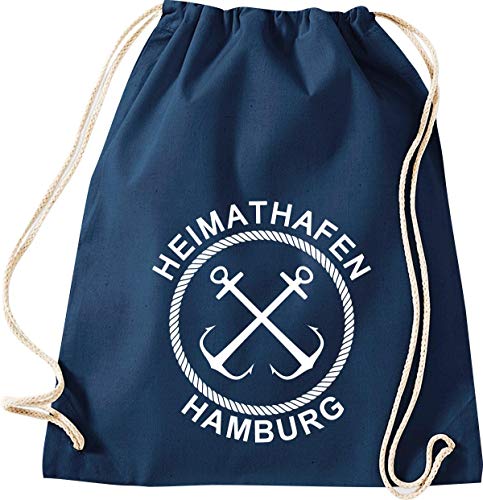 ShirtInStyle Turnbeutel, Heimathafen Hamburg Sprüche Spruch, Gym Sack Tasche Beutel, Urlaub See Hafen Strand Familie, Farbe Blau von ShirtInStyle