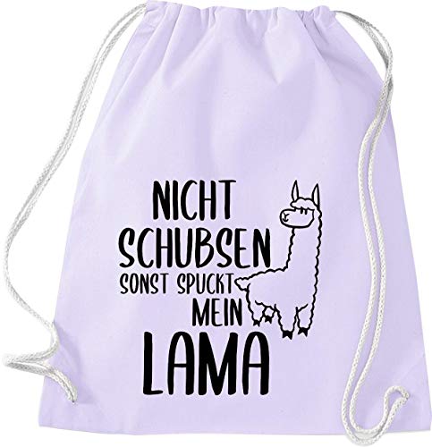 ShirtInStyle Turnbeutel, Nicht Schubsen Sonst Spuckt Mein Lama Alpaka, Gym Sack Tasche Beutel, Farbe Lavendel von ShirtInStyle