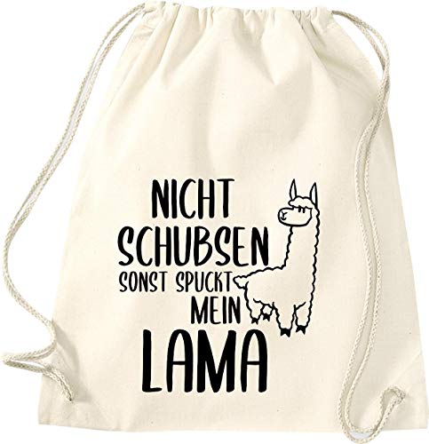 ShirtInStyle Turnbeutel, Nicht Schubsen Sonst Spuckt Mein Lama Alpaka, Gym Sack Tasche Beutel, Farbe Natur von ShirtInStyle