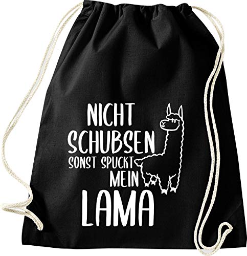 ShirtInStyle Turnbeutel, Nicht Schubsen Sonst Spuckt Mein Lama Alpaka, Gym Sack Tasche Beutel, Farbe Schwarz von ShirtInStyle