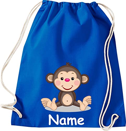 ShirtInStyle Turnbeutel, Tiere Affe mit Wunschnamen, Kinder, Stoffbeutel, Kinderrucksack, Jute, Gymsack, Farbe Royal von ShirtInStyle