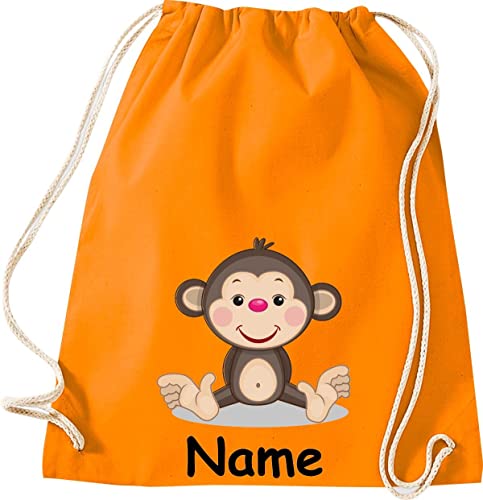 ShirtInStyle Turnbeutel, Tiere Affe mit Wunschnamen, Kinder, Stoffbeutel, Kinderrucksack, Jute, Gymsack, Farbe orange von ShirtInStyle