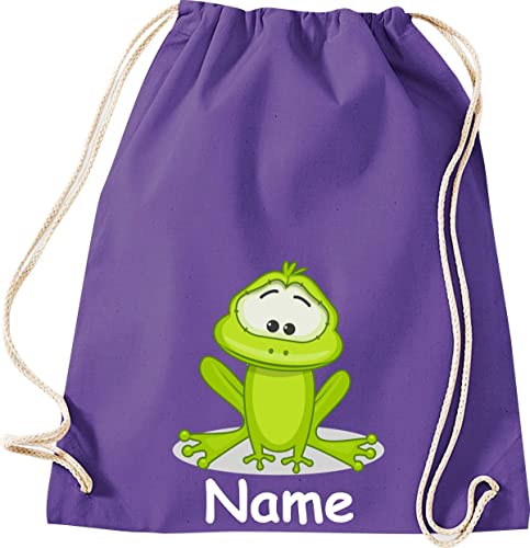 ShirtInStyle Turnbeutel, Tiere Frosch mit Wunschnamen, Kinder, Stoffbeutel, Kinderrucksack, Jute, Gymsack, Farbe purple von ShirtInStyle