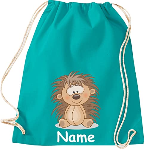 ShirtInStyle Turnbeutel, Tiere Igel mit Wunschnamen, Kinder, Stoffbeutel, Kinderrucksack, Jute, Gymsack, Farbe emerald von ShirtInStyle