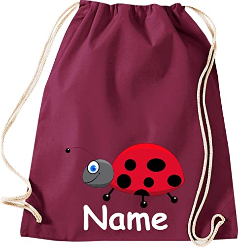 ShirtInStyle Turnbeutel, Tiere Marienkäfer mit Wunschnamen, Kinder, Stoffbeutel, Kinderrucksack, Jute, Gymsack, Farbe burgundy von ShirtInStyle