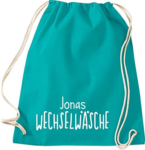 ShirtInStyle Turnbeutel, Wechselwäsche mit Wunschnamen, Kita, Hort, Schule, Freizeit, Gym Sack Tasche Beutel, Farbe emerald von ShirtInStyle