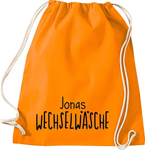 ShirtInStyle Turnbeutel, Wechselwäsche mit Wunschnamen, Kita, Hort, Schule, Freizeit, Gym Sack Tasche Beutel, Farbe orange von ShirtInStyle