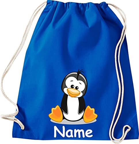 ShirtInStyle Turnbeutel Tiere Pinguin mit Wunschnamen, Kinder, Stoffbeutel, Kinderrucksack, Jute, Gymsack, Farbe Royal von ShirtInStyle