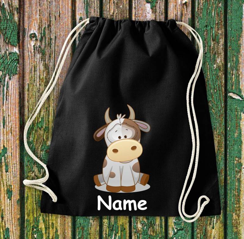 Turnbeutel Kinder Motiv Kuh Mit Wunschnamen Tiere Natur Wiesen Wald Beutel Tasche Kita Hort Einschulung Sportbeutel Wäsche von ShirtInStyle