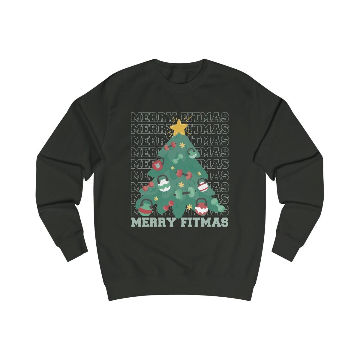 Merry Fitmas Kettlebell Sweatshirt, Ugly Sweater Krafttraining Bodybuilder, Geschenk Bodybuilding Xmas, Pumper Advent Weihnachtsbaum von ShirtSella