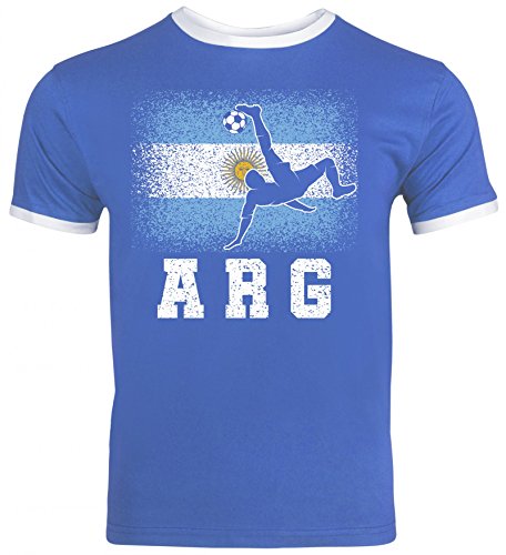 Argentinien Fußball WM Fanfest Gruppen Fan Herren Männer Ringer Trikot T-Shirt Argentina Football Player, Größe: S,Royal Blue/White von ShirtStreet