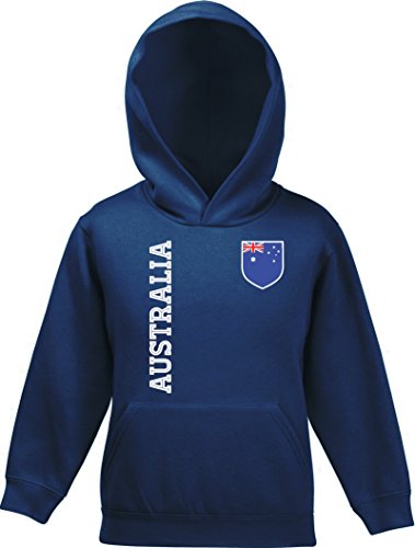 Australien Fußball WM Fanshirt Gruppen Kinder Hoodie Kapuzenpullover Mädchen Jungen Fan Trikot Australia, Größe: 152,Navy von ShirtStreet