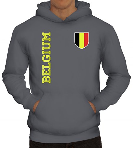 Belgique Belgien Fußball Fanshirt WM Gruppen Herren Hoodie Männer Kapuzenpullover Fan Trikot Belgium, Größe: 3XL,Grau von ShirtStreet