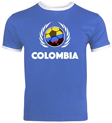 Colombia Wappen Fussball WM Fanfest Gruppen Herren Männer Ringer Trikot T-Shirt Fußball Kolumbien, Größe: S,Royal Blue/White von ShirtStreet