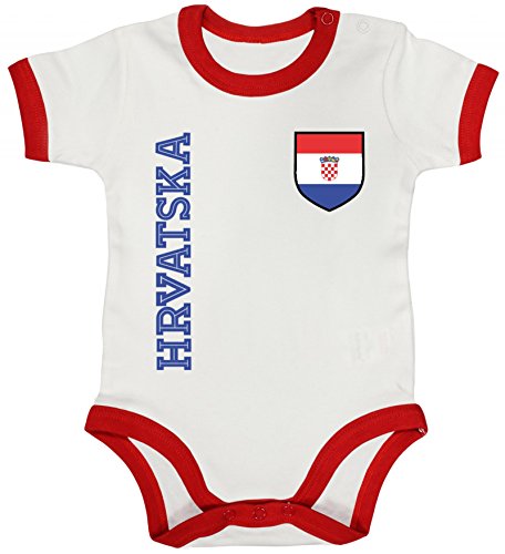 Croatia Kroatien Fußball WM Fanshirt Gruppen Ringer Strampler Baumwoll Baby Body kurzarm Jungen Mädchen Fan Trikot Hrvatska, Größe: 3-6 Monate,White/Red von ShirtStreet