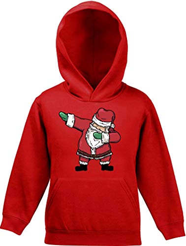 Dab Floss Emote Gamer Weihnachts Kinder Hoodie Kapuzenpullover Mädchen Jungen Dabbing Santa Claus, Größe: 140,Rot von ShirtStreet