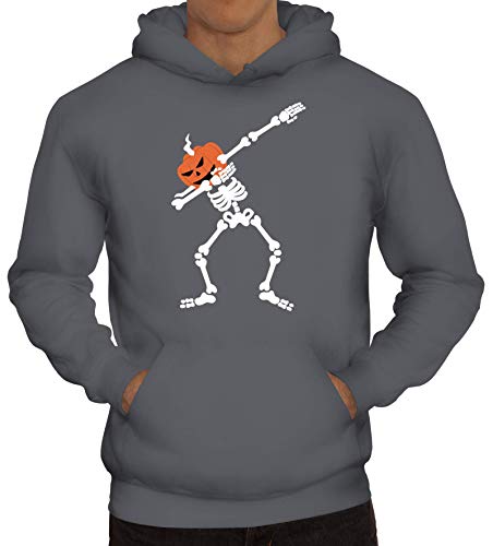 Dabbing Pumpkin Skeleton Herren Hoodie Männer Kapuzenpullover Halloween Kürbis Skelett Dab 2, Größe: 3XL,Grau von ShirtStreet