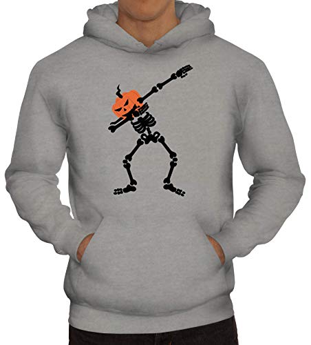 Dabbing Pumpkin Skeleton Herren Hoodie Männer Kapuzenpullover Halloween Kürbis Skelett Dab 2, Größe: L,Graumeliert von ShirtStreet