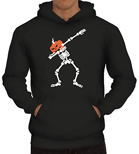 Dabbing Pumpkin Skeleton Herren Hoodie Männer Kapuzenpullover Halloween Kürbis Skelett Dab 2, Größe: M,Schwarz von ShirtStreet