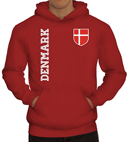 Dänemark Danmark Fußball WM Fanshirt Gruppen Herren Hoodie Männer Kapuzenpullover Fan Trikot Denmark, Größe: 3XL,Rot von ShirtStreet