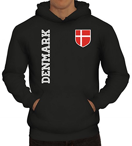 Dänemark Danmark Fußball WM Fanshirt Gruppen Herren Hoodie Männer Kapuzenpullover Fan Trikot Denmark, Größe: 3XL,Schwarz von ShirtStreet