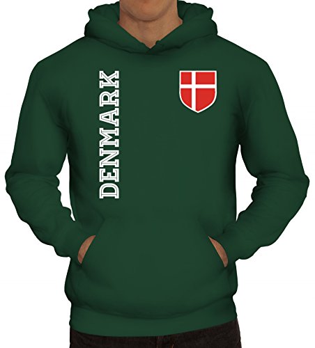 Dänemark Danmark Fußball WM Fanshirt Gruppen Herren Hoodie Männer Kapuzenpullover Fan Trikot Denmark, Größe: 3XL,dunkelgrün von ShirtStreet