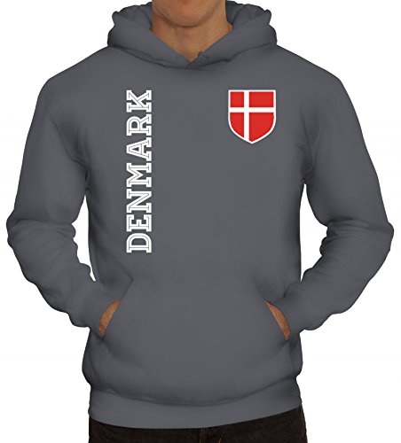 Dänemark Danmark Fußball WM Fanshirt Gruppen Herren Hoodie Männer Kapuzenpullover Fan Trikot Denmark, Größe: L,Grau von ShirtStreet