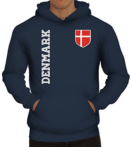 Dänemark Danmark Fußball WM Fanshirt Gruppen Herren Hoodie Männer Kapuzenpullover Fan Trikot Denmark, Größe: L,Navy von ShirtStreet