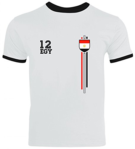 Egypt Soccer World Cup Fussball WM Fanfest Gruppen Herren Männer Ringer Trikot T-Shirt Streifen Trikot Ägypten, Größe: L,White/Black von ShirtStreet