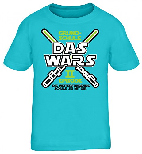 Einschulung 5. Klasse Kinder T-Shirt Laserschwert Grundschule Das Wars - Episode II, Größe: 134/146,türkis von ShirtStreet