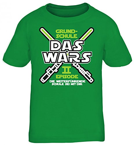 Einschulung 5. Klasse Kinder T-Shirt Laserschwert Grundschule Das Wars - Episode II, Größe: 152/164,Kelly Green von ShirtStreet