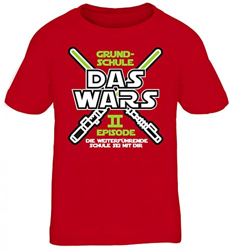 Einschulung 5. Klasse Kinder T-Shirt Laserschwert Grundschule Das Wars - Episode II, Größe: 152/164,rot von ShirtStreet