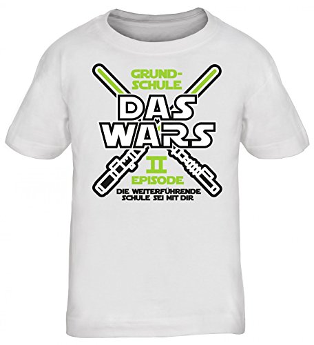 Einschulung 5. Klasse Kinder T-Shirt Laserschwert Grundschule Das Wars - Episode II, Größe: 152/164,weiß von ShirtStreet