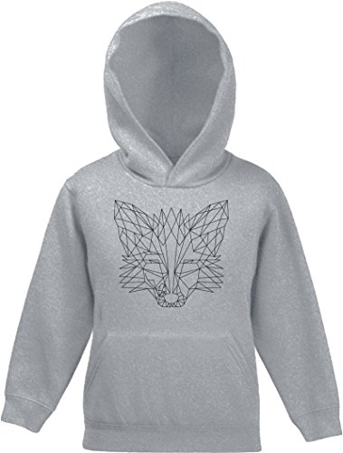 Fox Kinder Kids Kapuzen Hoodie - Pullover mit Polygon Fuchs Motiv, Größe: 140,Graumeliert von ShirtStreet