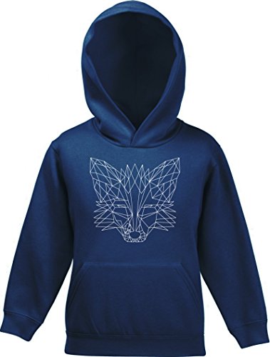 Fox Kinder Kids Kapuzen Hoodie - Pullover mit Polygon Fuchs Motiv, Größe: 152,Navy von ShirtStreet
