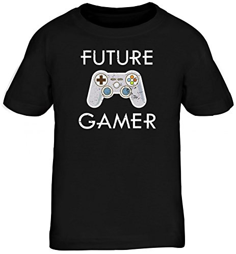 Geek Nerd Gamer Controller Kinder T-Shirt Rundhals Mädchen Jungen Future Gamer, Größe: 152/164,schwarz von ShirtStreet