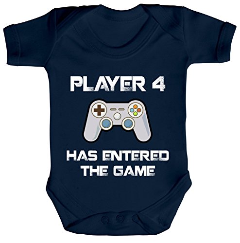 ShirtStreet Geek Nerd Strampler Bio Baumwoll Baby Body Kurzarm Jungen Mädchen Player 4 Has Entered The Game, Größe: 3-6 Monate,Nautical Navy von ShirtStreet